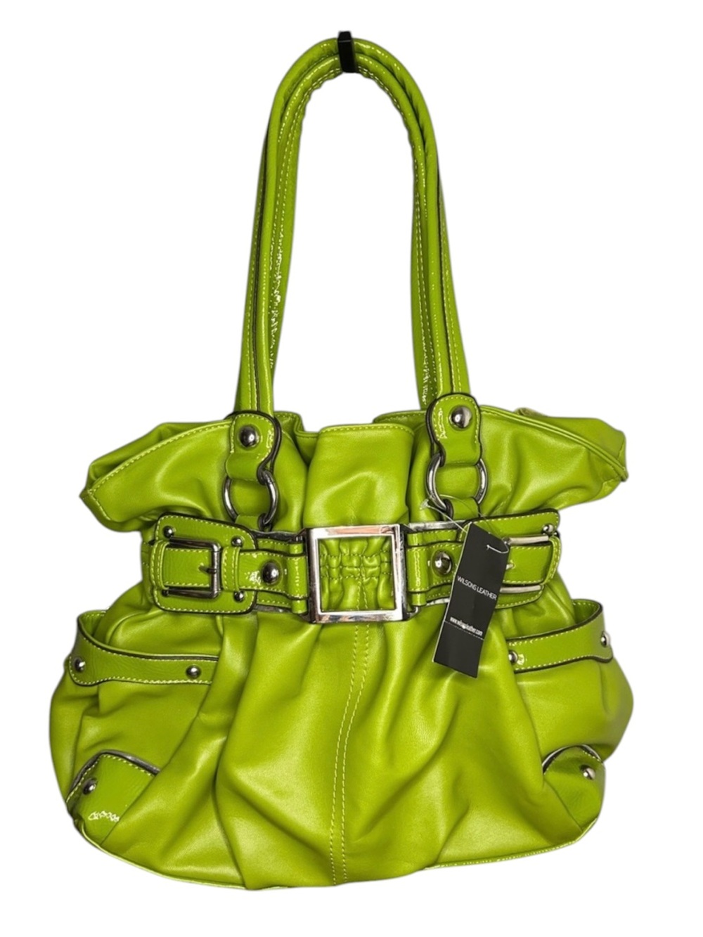 Wilsons Leather NWT Rouched
Green Large Buckle Tote
Shoulder Bag Silver Hardware